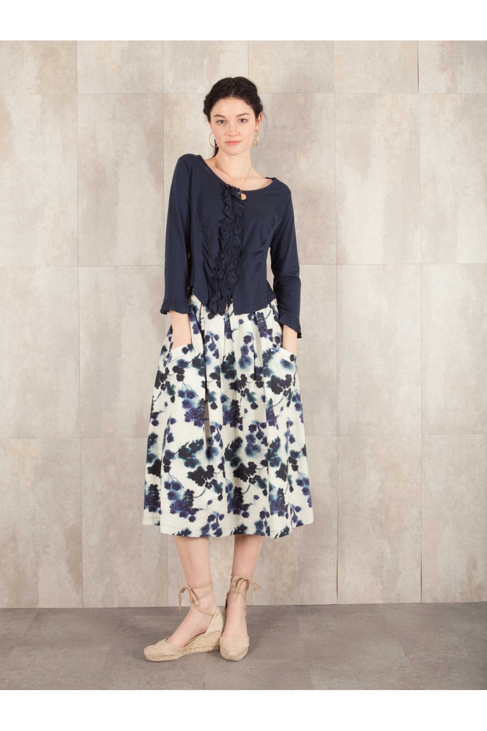 Skirt Digital print coton linen effect E16-30-CS