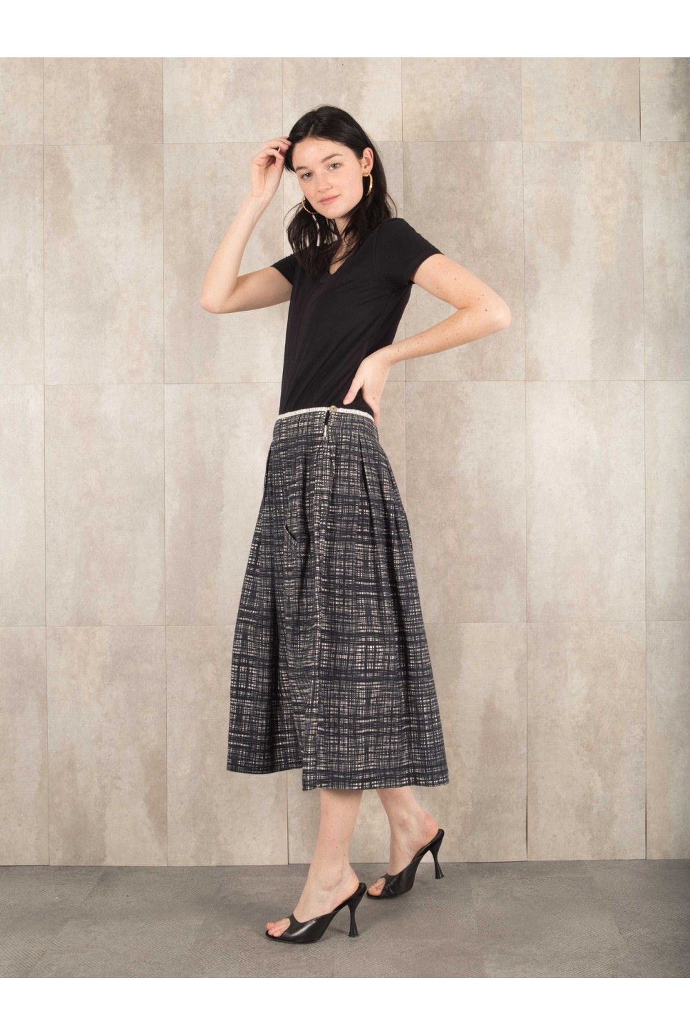 Skirt Digital print  coton linen effect E16-30-CL